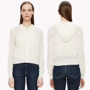 Theory Hodina B Crimp Knit Ivory-White Mesh Women's Hoodie Lightweight Sweater